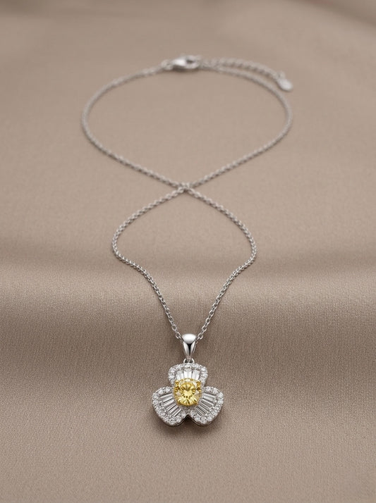The Sistora 'Solar Blossom' Canary Yellow Baguette Flower Pendant (925 Silver)
