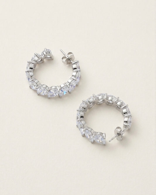 Sistora Ice Cut D Color Simulated Diamond Marquise J Hoop Earrings (925 Sterling Silver)