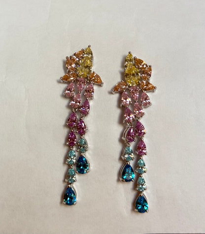 The Sistora 'Rainbow Flare' Ombre Waterfall Drop Earrings (925 Silver)