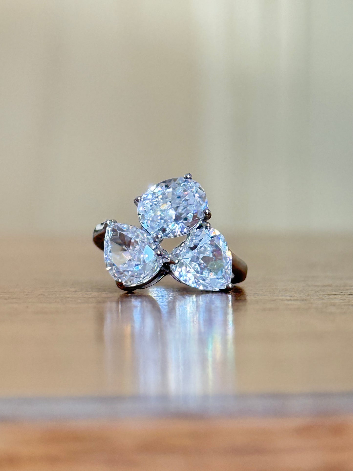 The Sistora Three-Stone Pear Ring