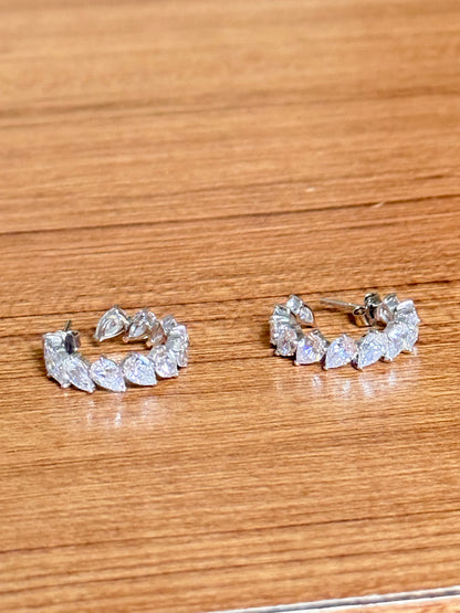 Sistora Ice Cut D Color Simulated Diamond Marquise J Hoop Earrings (925 Sterling Silver)