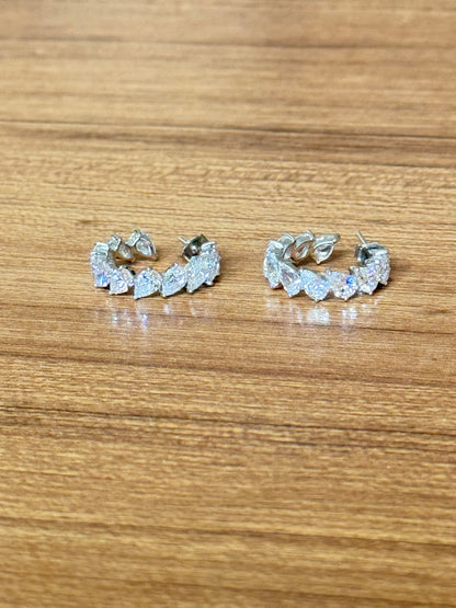 Sistora Ice Cut D Color Simulated Diamond Marquise J Hoop Earrings (925 Sterling Silver)