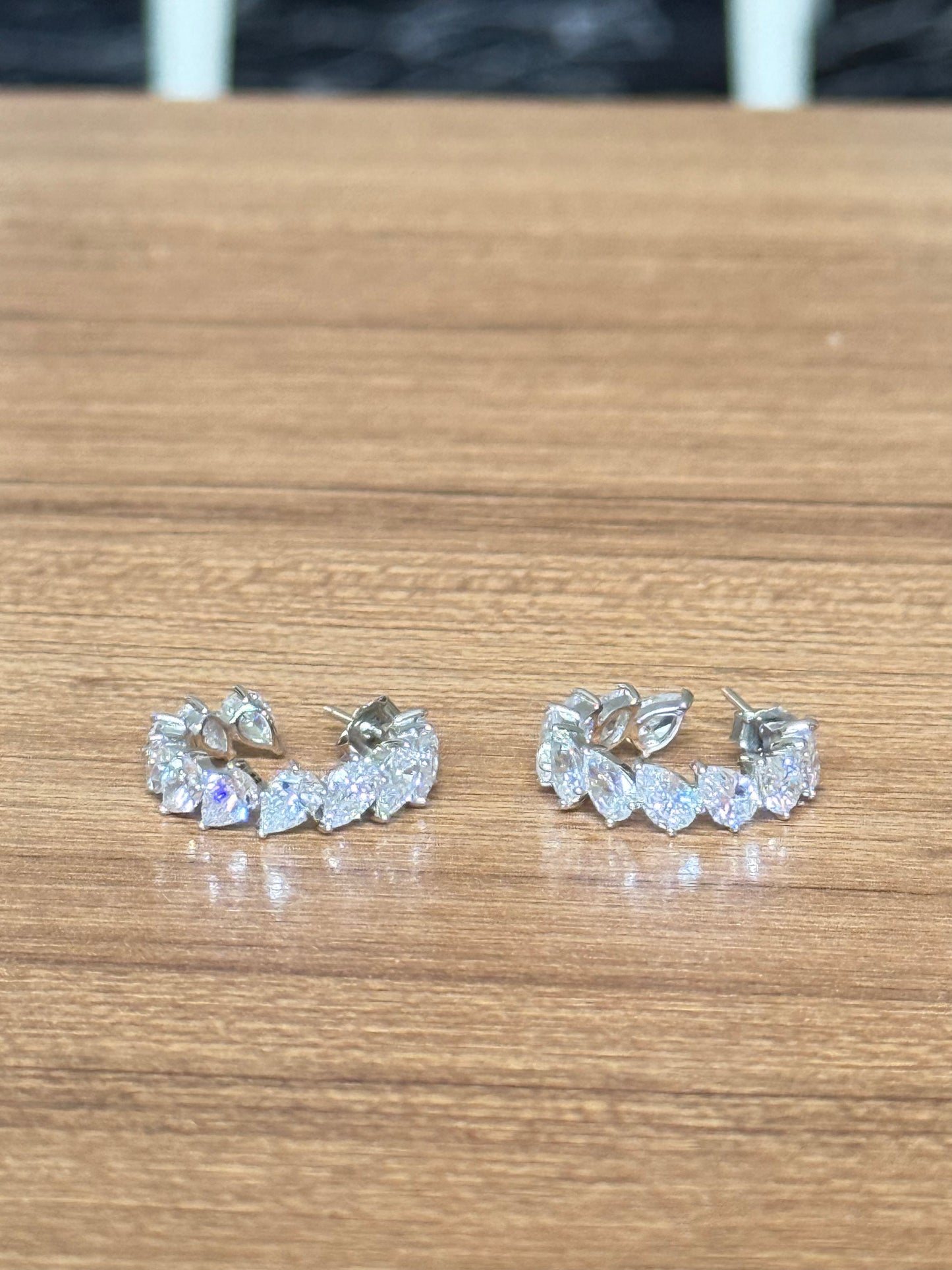 Sistora Ice Cut D Color Simulated Diamond Marquise J Hoop Earrings (925 Sterling Silver)