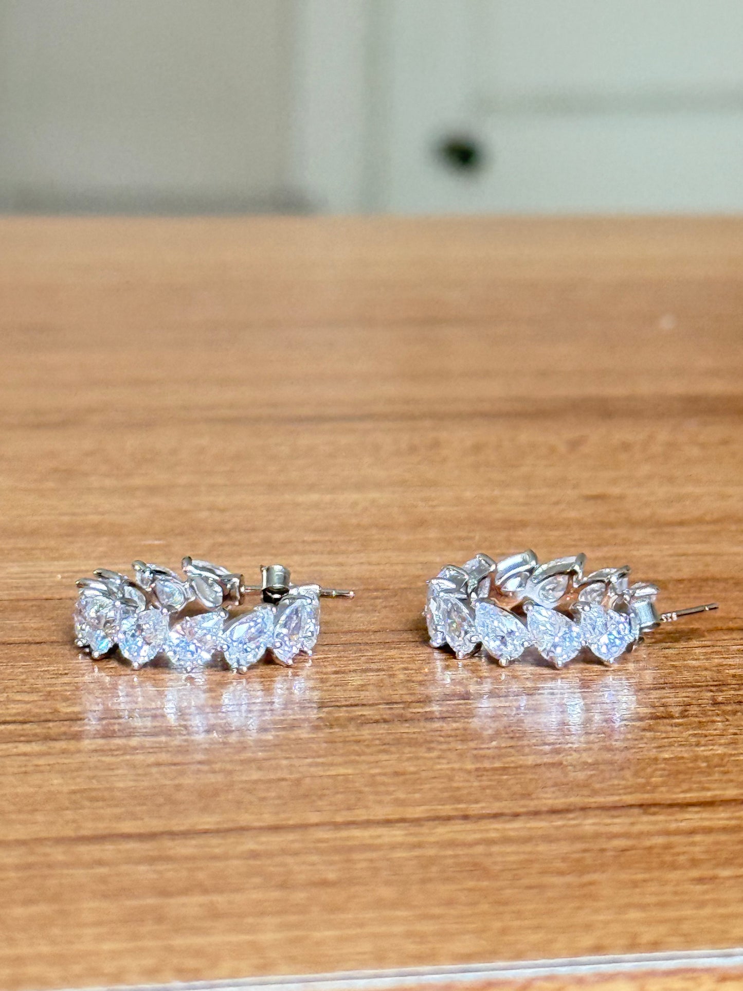 Sistora Ice Cut D Color Simulated Diamond Marquise J Hoop Earrings (925 Sterling Silver)