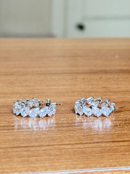 Sistora Ice Cut D Color Simulated Diamond Marquise J Hoop Earrings (925 Sterling Silver)