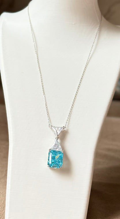 The Sistora 'Ocean Ice' Radiant Blue Diamond Pendant (925 Silver)