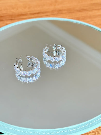 Sistora Ice Cut D Color Simulated Diamond Marquise J Hoop Earrings (925 Sterling Silver)
