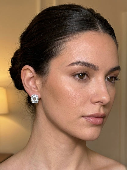 The Sistora 'Royal Glare' Emerald-Cut Halo Studs (925 Silver)
