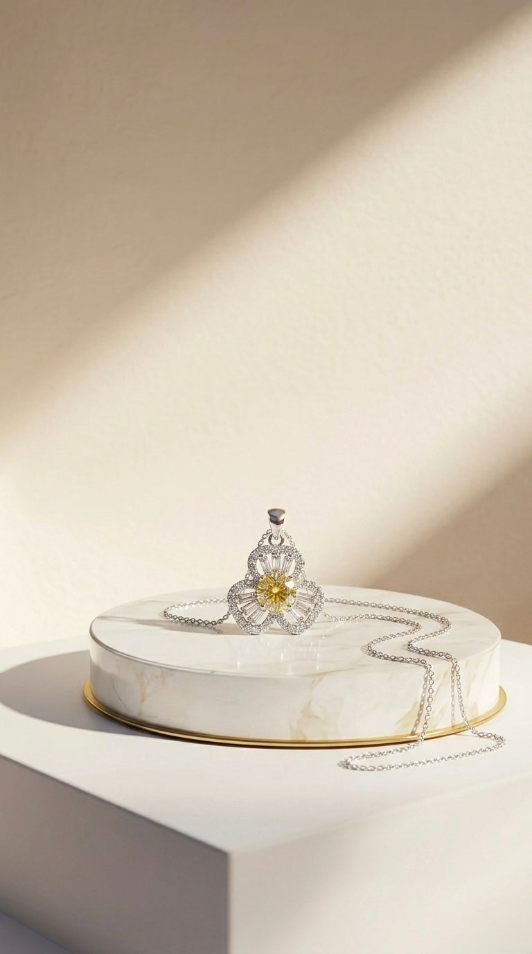 The Sistora 'Solar Blossom' Canary Yellow Baguette Flower Pendant (925 Silver)