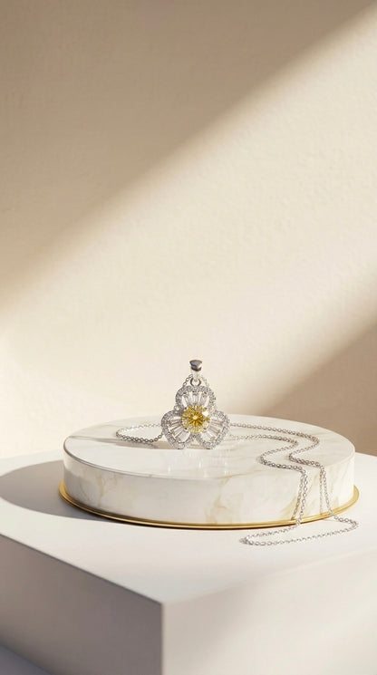 The Sistora 'Solar Blossom' Canary Yellow Baguette Flower Pendant (925 Silver)