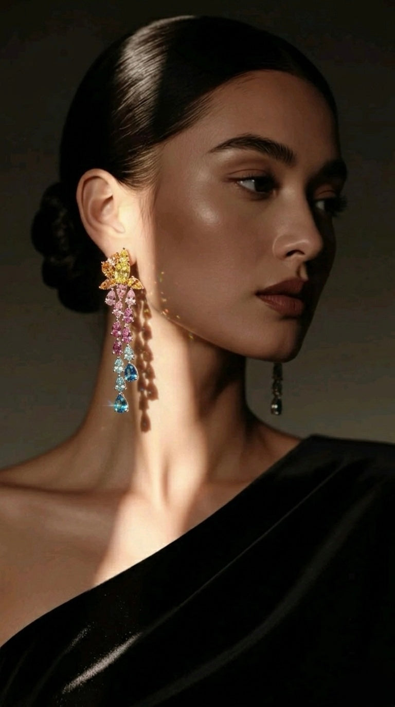 The Sistora 'Rainbow Flare' Ombre Waterfall Drop Earrings (925 Silver)