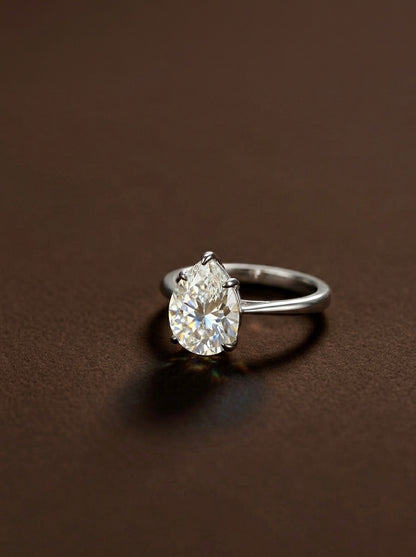 The Sistora 'Lunar Tear' Pear-Cut Moissanite Solitaire Ring (925 Silver)