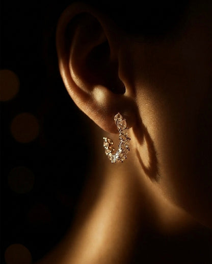 Sistora Ice Cut D Color Simulated Diamond Marquise J Hoop Earrings (925 Sterling Silver)