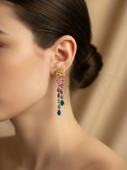 The Sistora 'Rainbow Flare' Ombre Waterfall Drop Earrings (925 Silver)