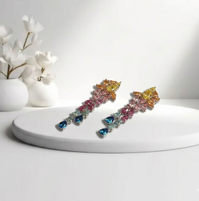 The Sistora 'Rainbow Flare' Ombre Waterfall Drop Earrings (925 Silver)