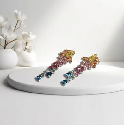 The Sistora 'Rainbow Flare' Ombre Waterfall Drop Earrings (925 Silver)