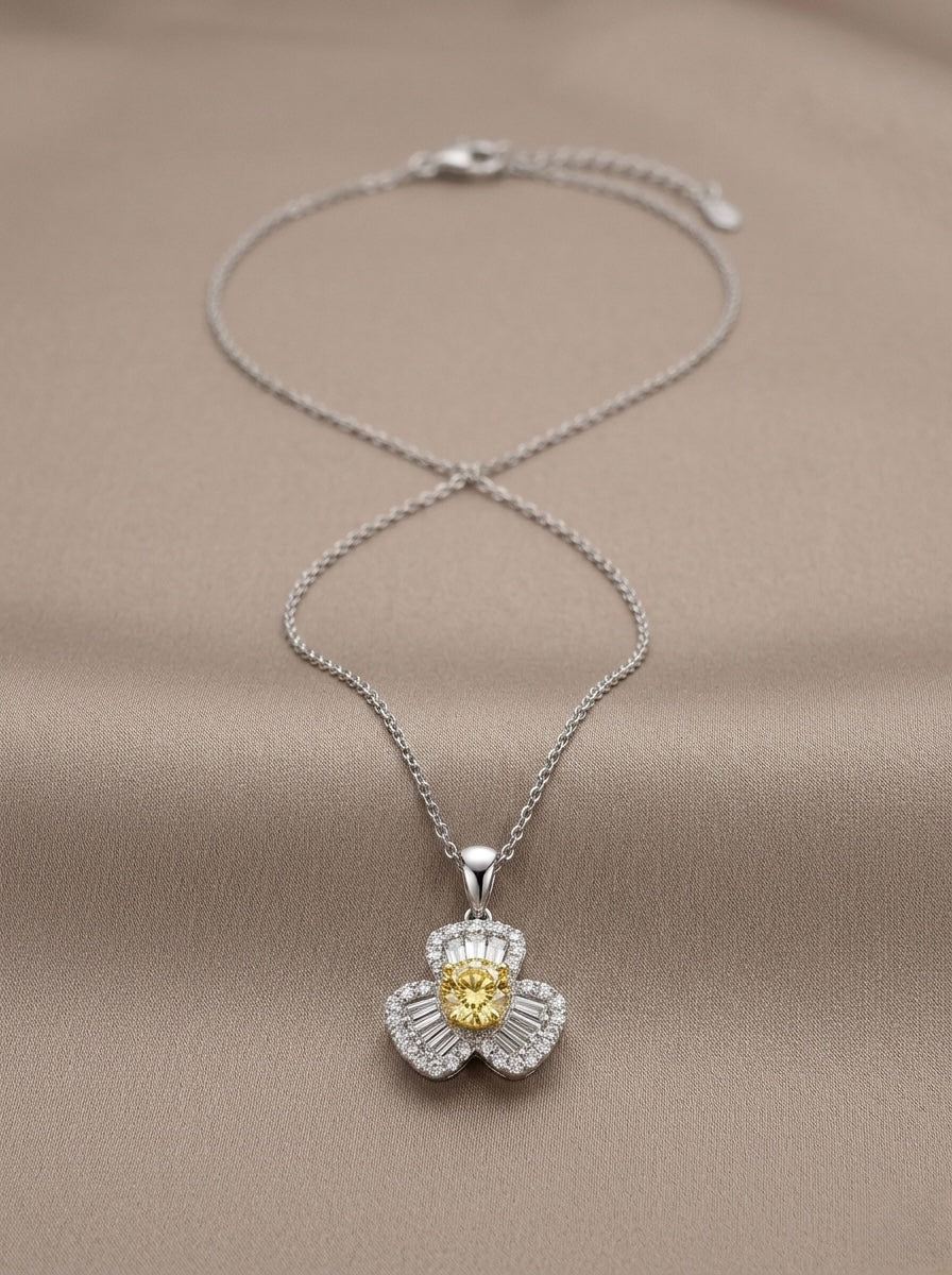 The Sistora 'Solar Blossom' Canary Yellow Baguette Flower Pendant (925 Silver)