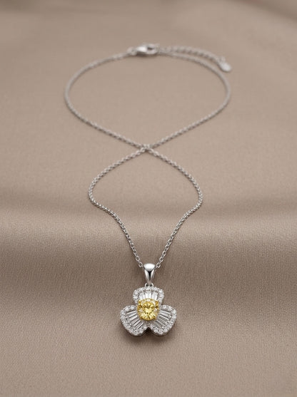 The Sistora 'Solar Blossom' Canary Yellow Baguette Flower Pendant (925 Silver)