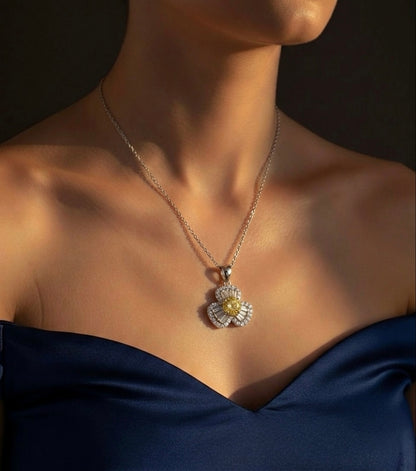 The Sistora 'Solar Blossom' Canary Yellow Baguette Flower Pendant (925 Silver)