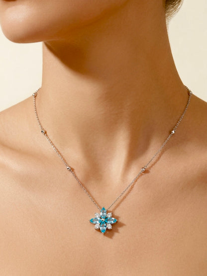 The Sistora 'Ice Blossom' Blue Ice-Cut Flower Pendant (925 Silver)