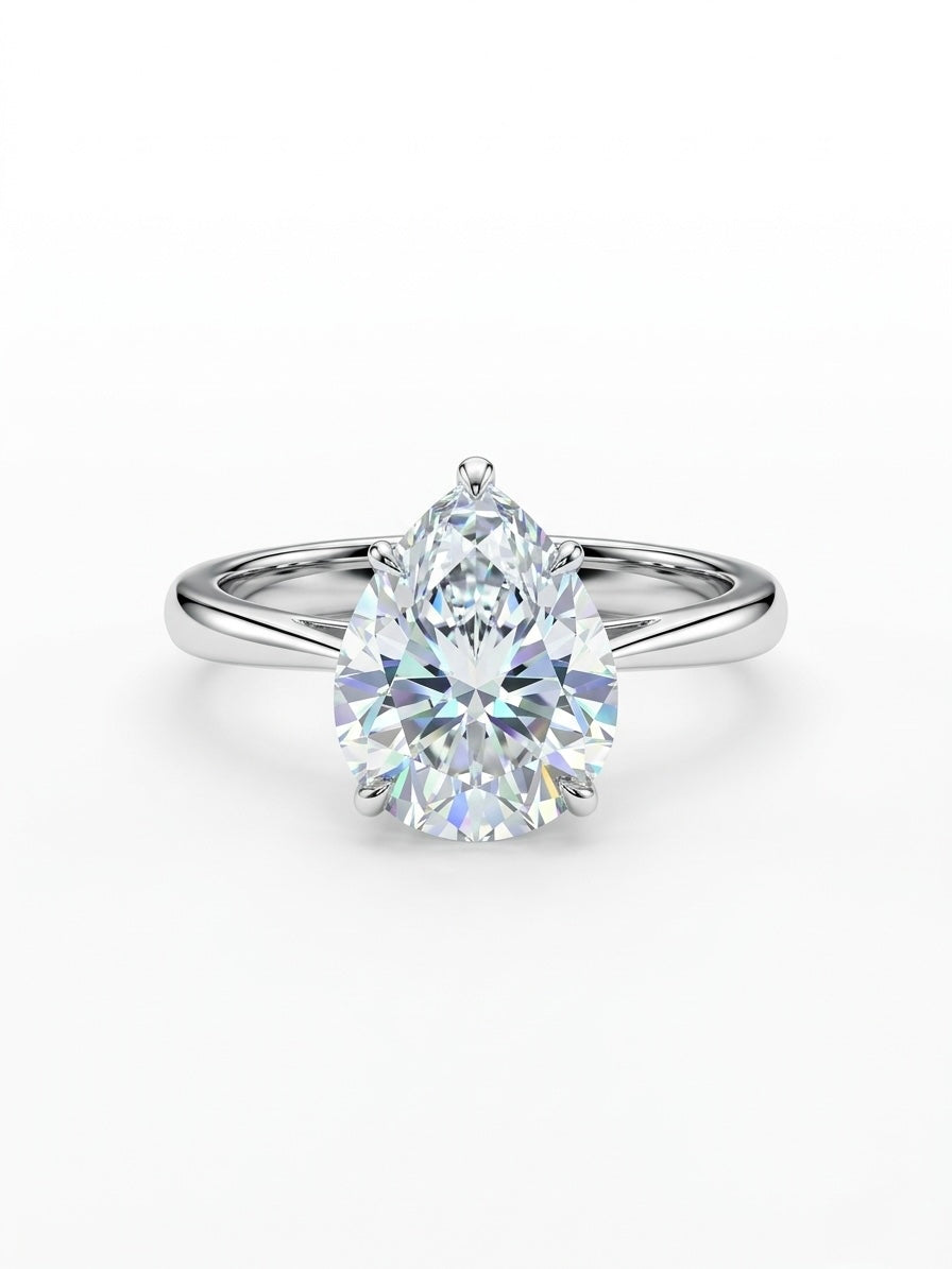 The Sistora 'Lunar Tear' Pear-Cut Moissanite Solitaire Ring (925 Silver)