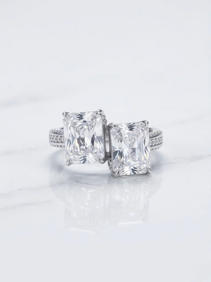The Sistora 'Eternal Duo' Radiant-Cut Moissanite Toi et Moi Ring (925 Silver)