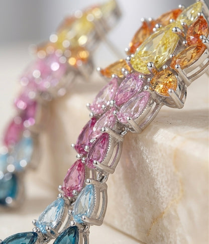 The Sistora 'Rainbow Flare' Ombre Waterfall Drop Earrings (925 Silver)