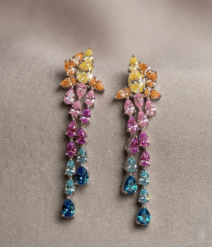 The Sistora 'Rainbow Flare' Ombre Waterfall Drop Earrings (925 Silver)