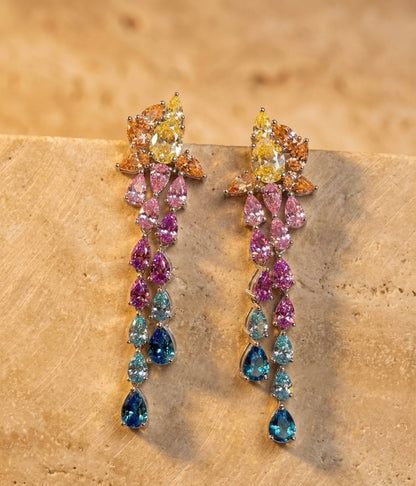 The Sistora 'Rainbow Flare' Ombre Waterfall Drop Earrings (925 Silver)