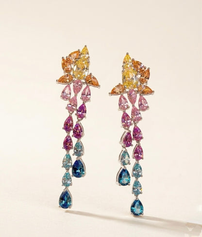 The Sistora 'Rainbow Flare' Ombre Waterfall Drop Earrings (925 Silver)