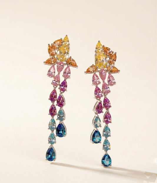 The Sistora 'Rainbow Flare' Ombre Waterfall Drop Earrings (925 Silver)