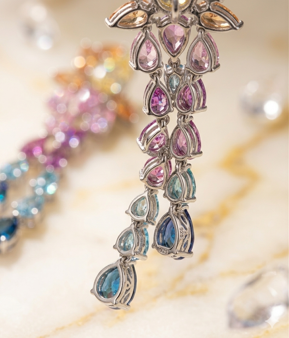 The Sistora 'Rainbow Flare' Ombre Waterfall Drop Earrings (925 Silver)
