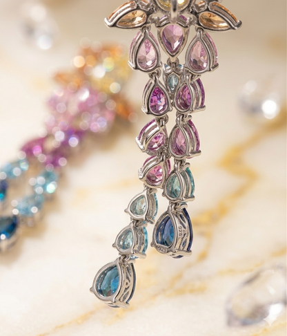 The Sistora 'Rainbow Flare' Ombre Waterfall Drop Earrings (925 Silver)