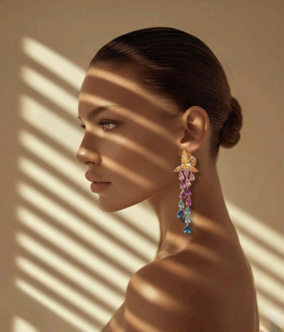 The Sistora 'Rainbow Flare' Ombre Waterfall Drop Earrings (925 Silver)