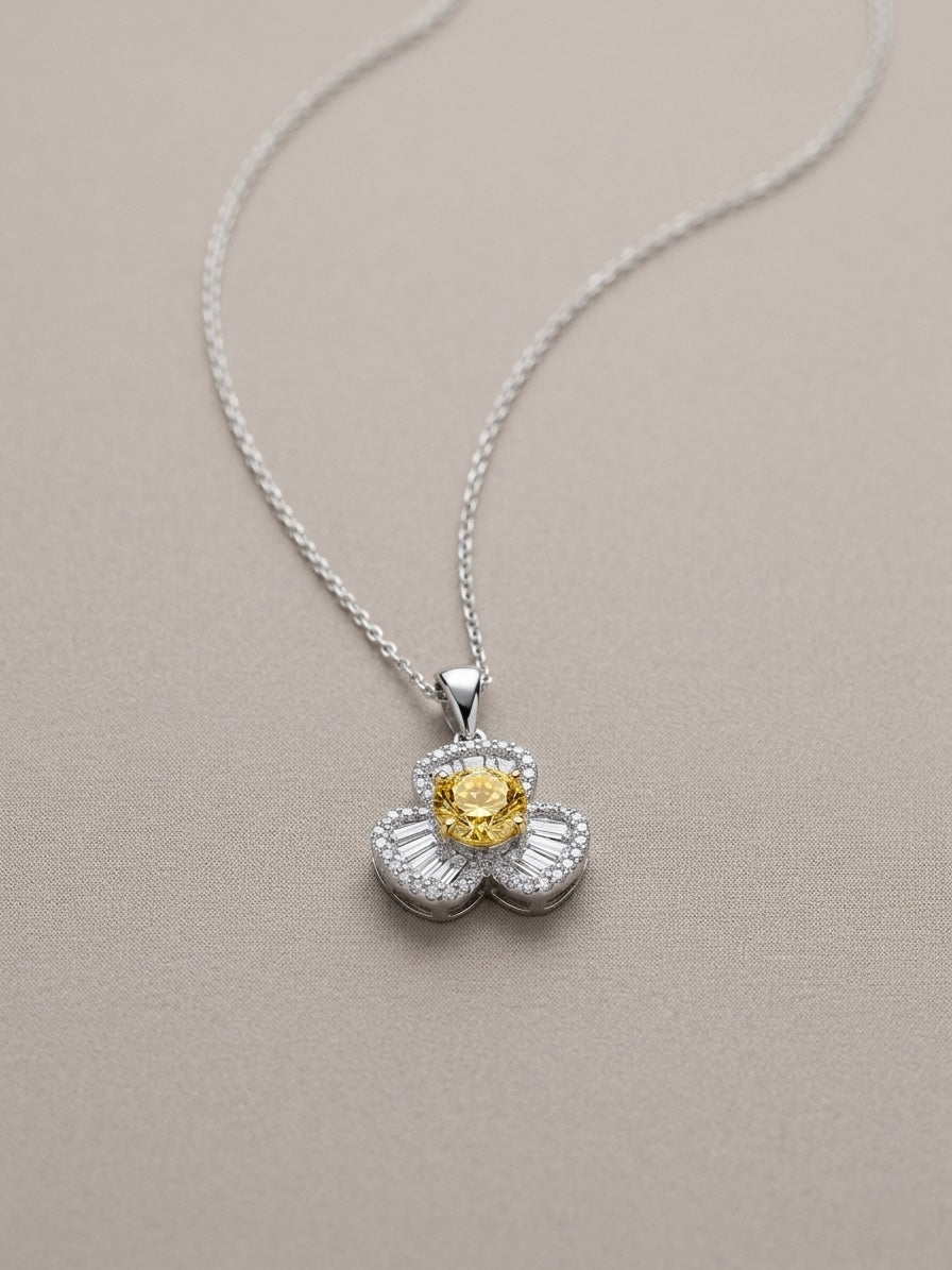 The Sistora 'Solar Blossom' Canary Yellow Baguette Flower Pendant (925 Silver)