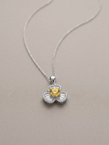 The Sistora 'Solar Blossom' Canary Yellow Baguette Flower Pendant (925 Silver)