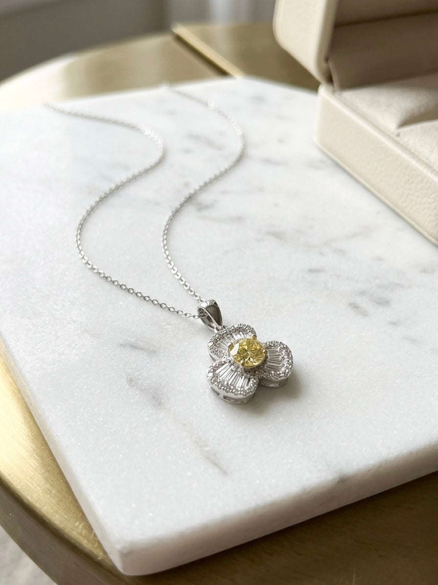 The Sistora 'Solar Blossom' Canary Yellow Baguette Flower Pendant (925 Silver)
