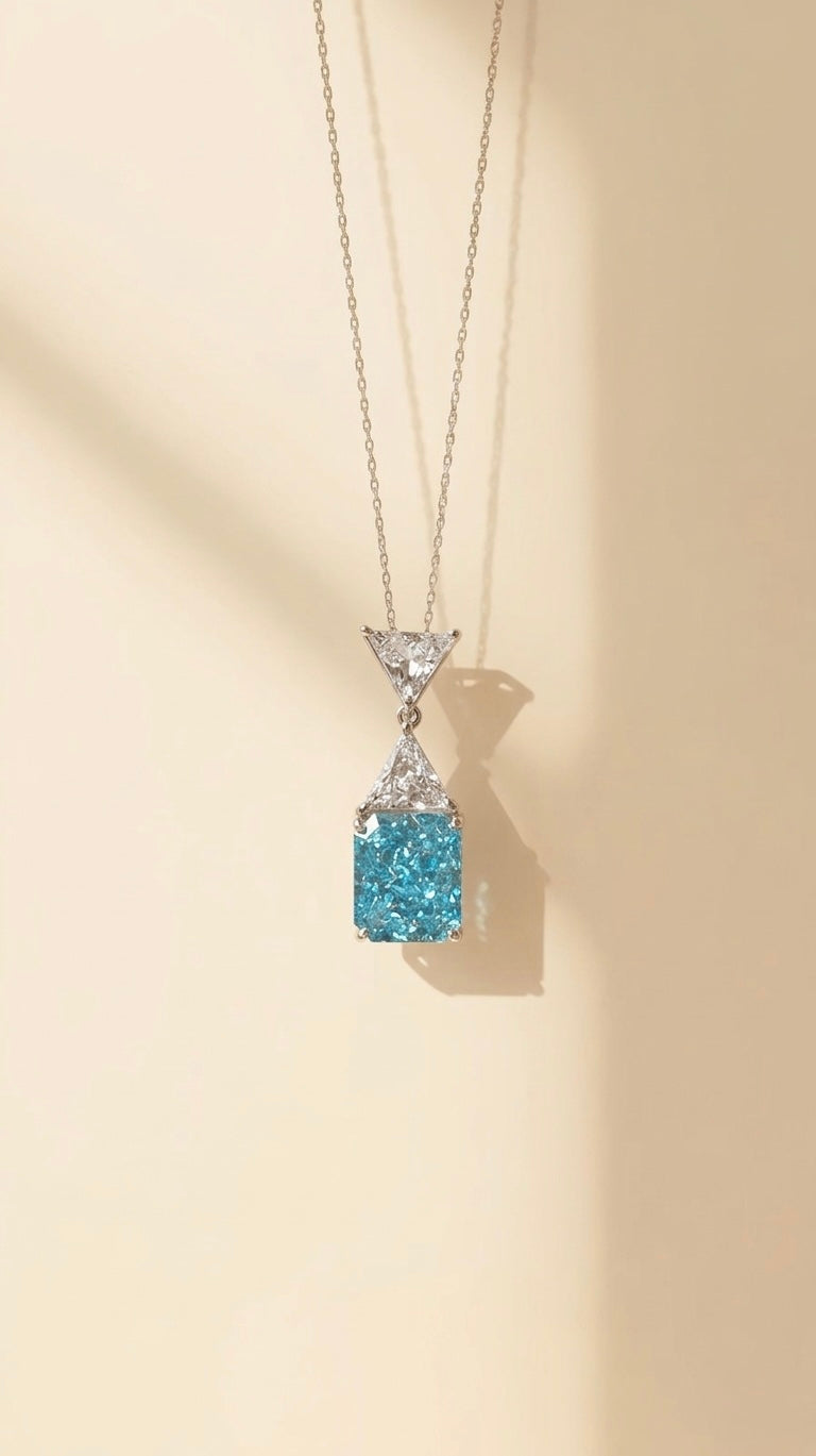 The Sistora 'Ocean Ice' Radiant Blue Diamond Pendant (925 Silver)