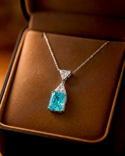 The Sistora 'Ocean Ice' Radiant Blue Diamond Pendant (925 Silver)