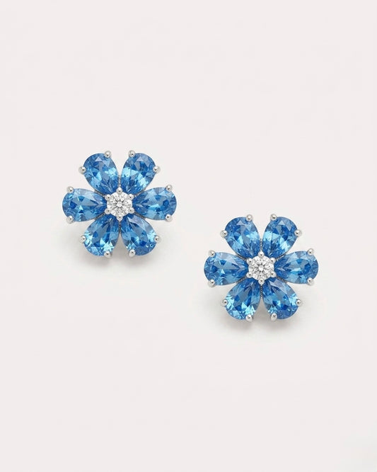 The Sistora 'Ocean Blossom' Blue Floral Studs (925 Silver)