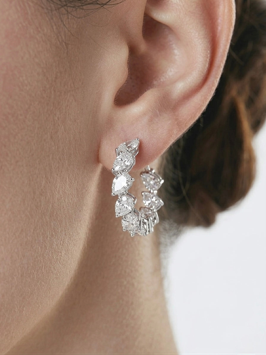 Sistora Ice Cut D Color Simulated Diamond Marquise J Hoop Earrings (925 Sterling Silver)