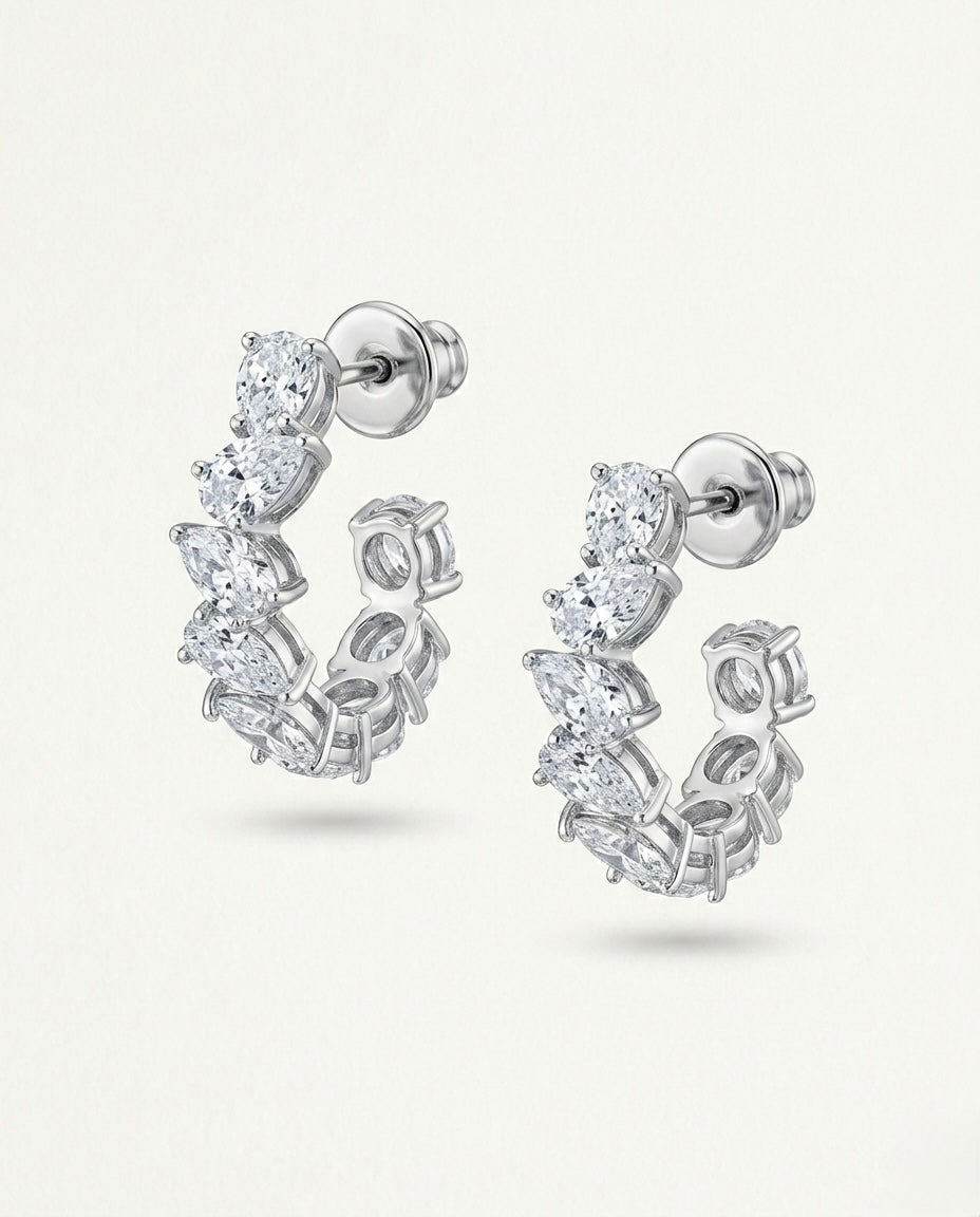 Sistora Ice Cut D Color Simulated Diamond Marquise J Hoop Earrings (925 Sterling Silver)
