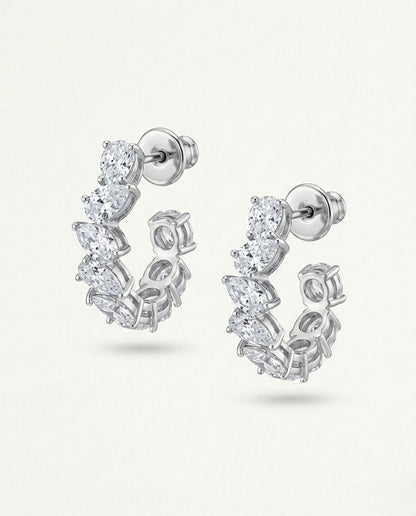 Sistora Ice Cut D Color Simulated Diamond Marquise J Hoop Earrings (925 Sterling Silver)