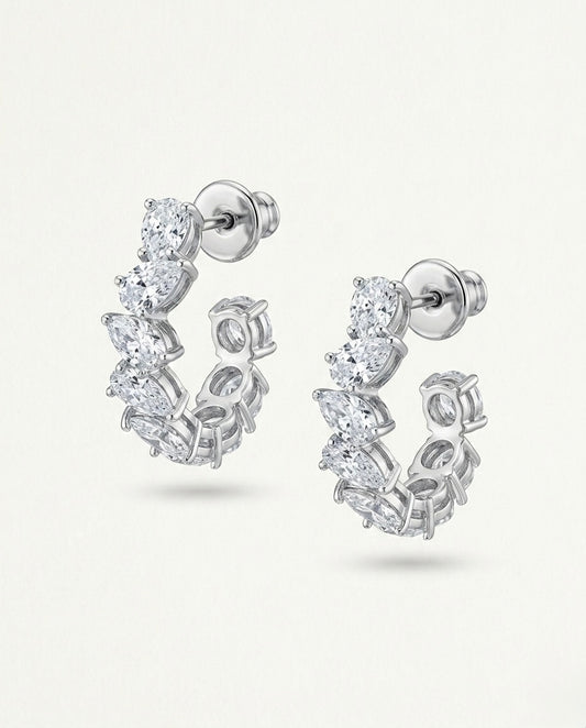 Sistora Ice Cut D Color Simulated Diamond Marquise J Hoop Earrings (925 Sterling Silver)