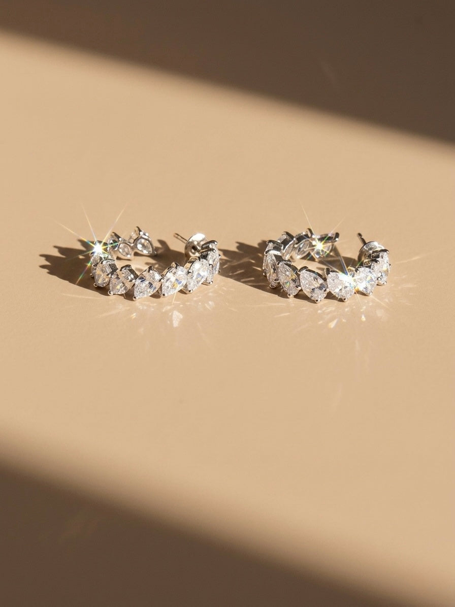 Sistora Ice Cut D Color Simulated Diamond Marquise J Hoop Earrings (925 Sterling Silver)