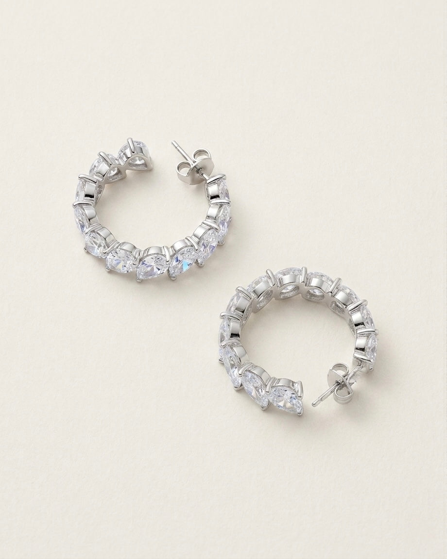 Sistora Ice Cut D Color Simulated Diamond Marquise J Hoop Earrings (925 Sterling Silver)