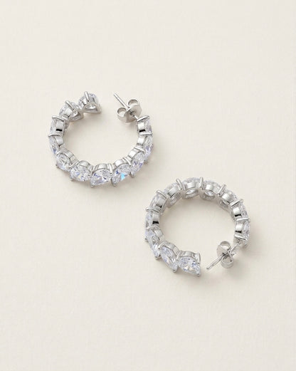 Sistora Ice Cut D Color Simulated Diamond Marquise J Hoop Earrings (925 Sterling Silver)