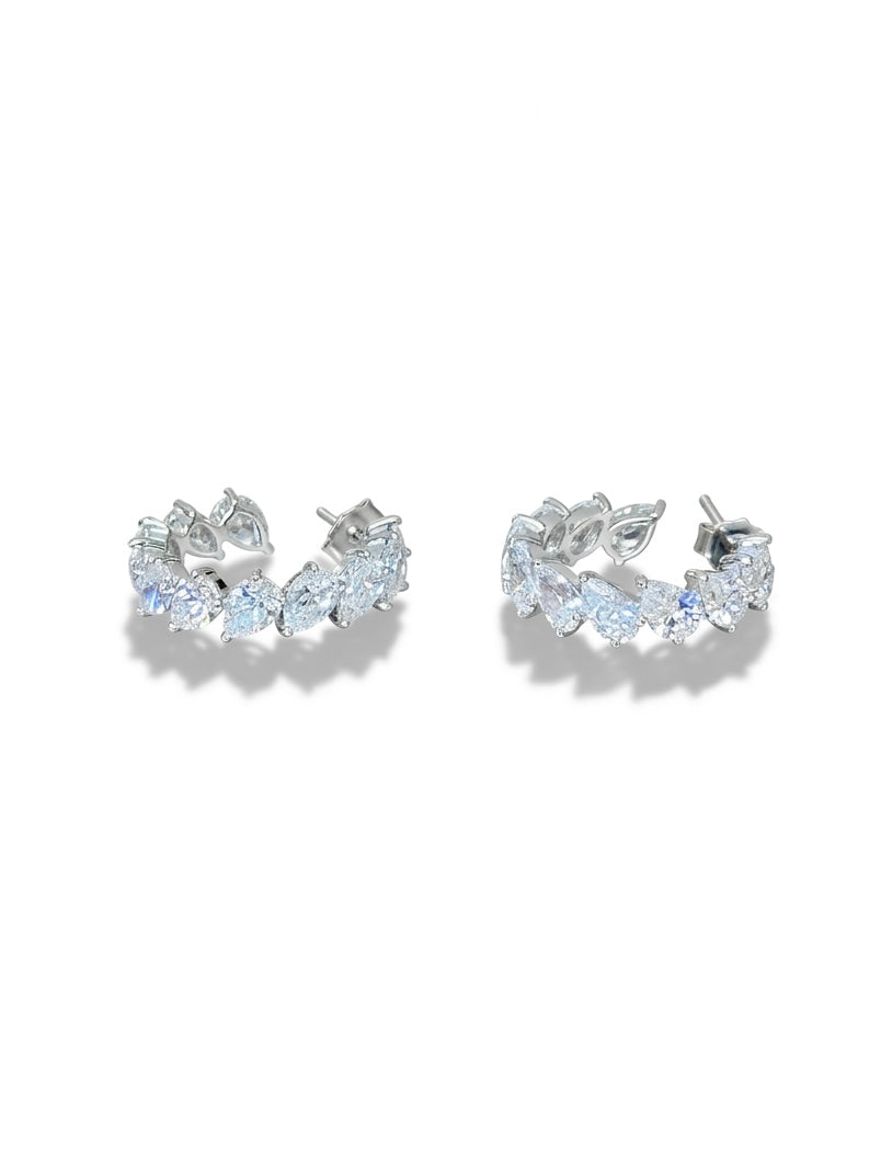 Sistora Ice Cut D Color Simulated Diamond Marquise J Hoop Earrings (925 Sterling Silver)