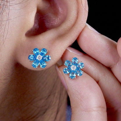 The Sistora 'Ocean Blossom' Blue Floral Studs (925 Silver)
