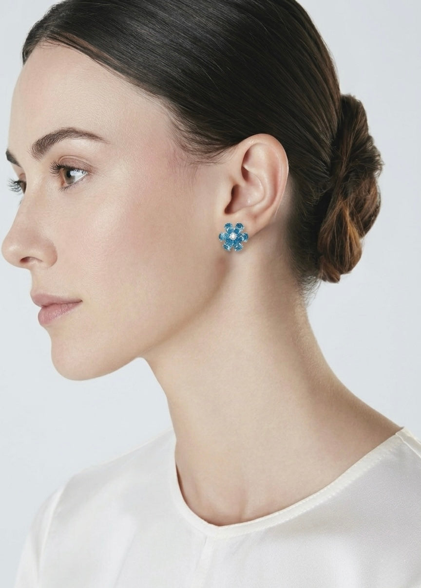 The Sistora 'Ocean Blossom' Blue Floral Studs (925 Silver)